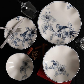 24-delige serviesset wit/blauw porselein
