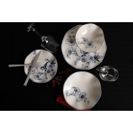 24-delige serviesset wit/blauw porselein