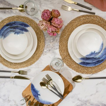24-delige serviesset, wit/blauw, porselein