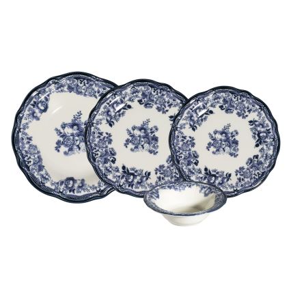 24-delige serviesset, wit/blauw, porselein