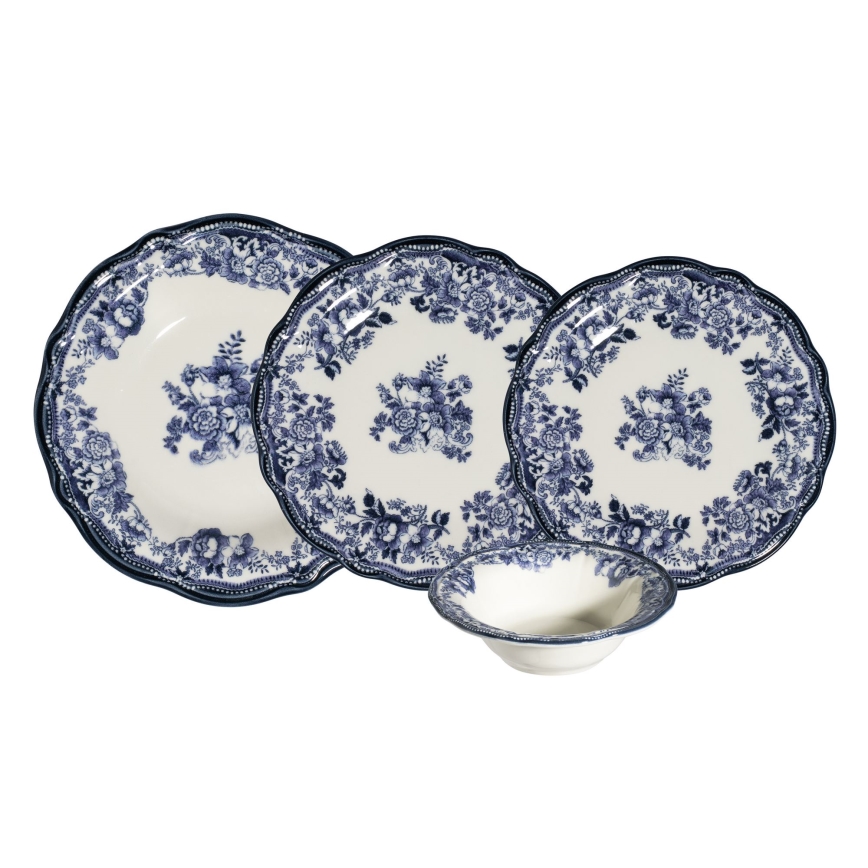 24-delige serviesset, wit/blauw, porselein