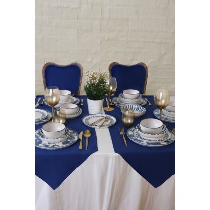 24-delige serviesset, wit/blauw, steengoed