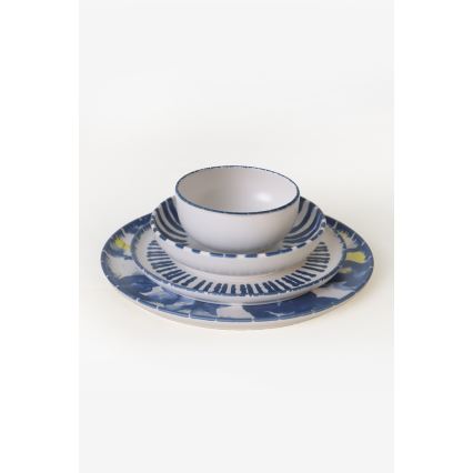 24-delige serviesset, wit/blauw, steengoed