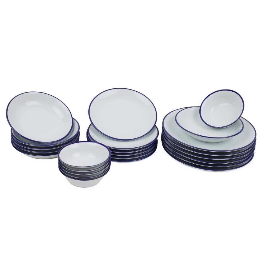 24-delige serviesset, wit/blauw, van porselein