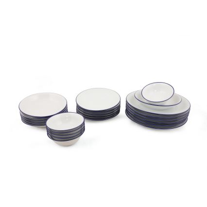 24-delige serviesset, wit/blauw, van porselein