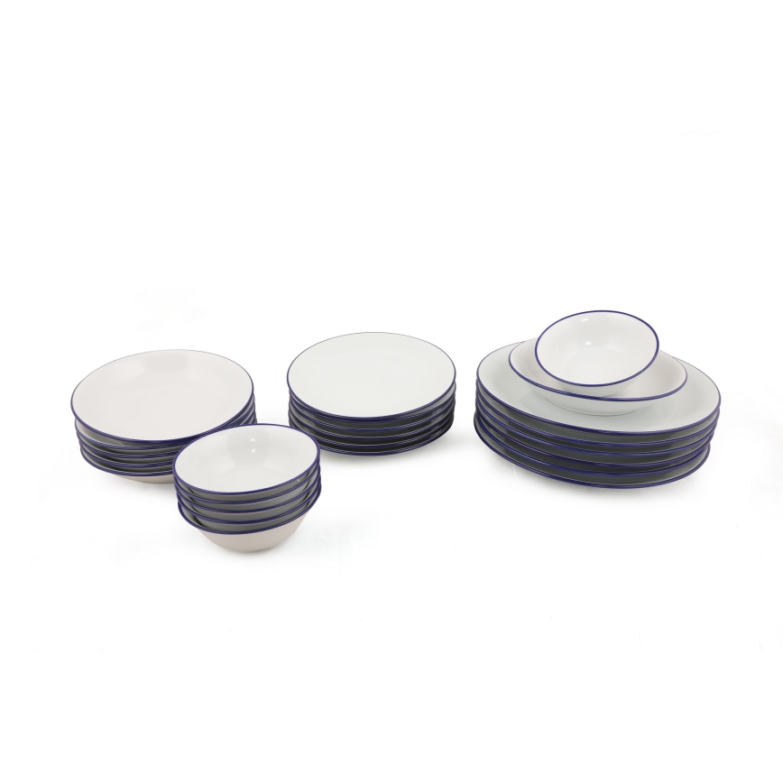 24-delige serviesset, wit/blauw, van porselein