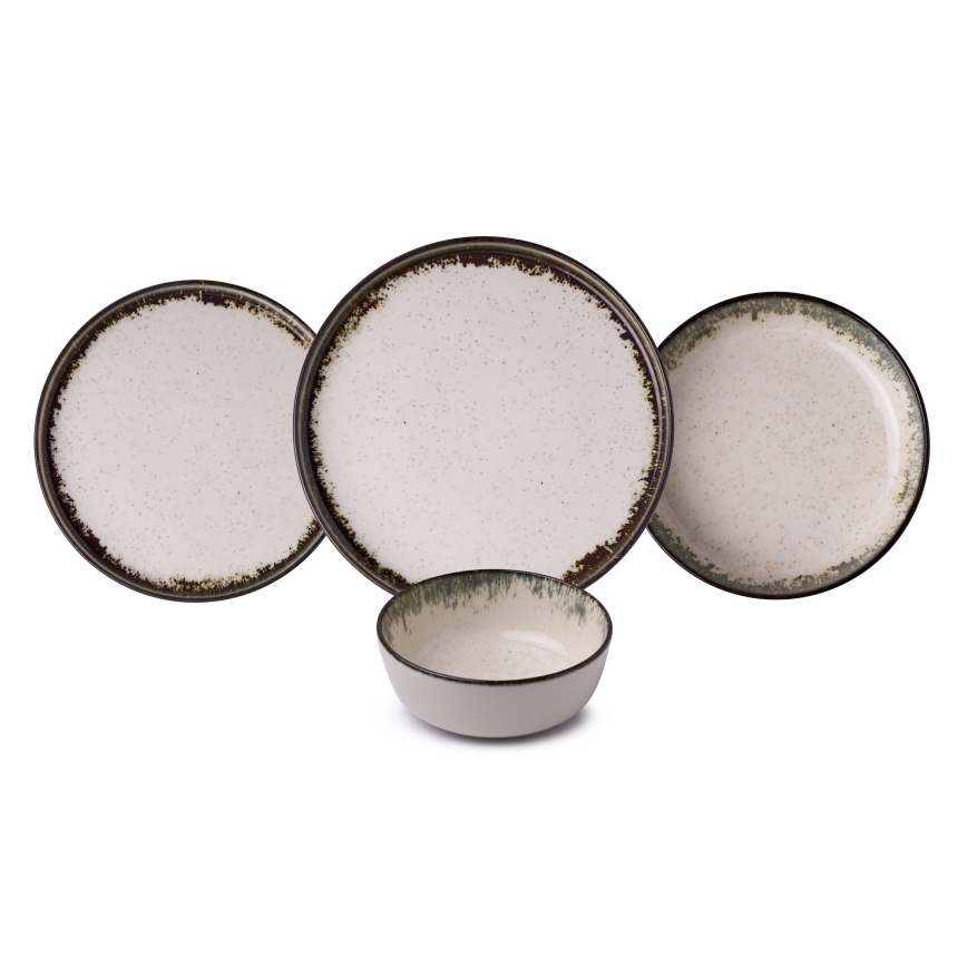 24-delige serviesset, wit/bruin, porselein