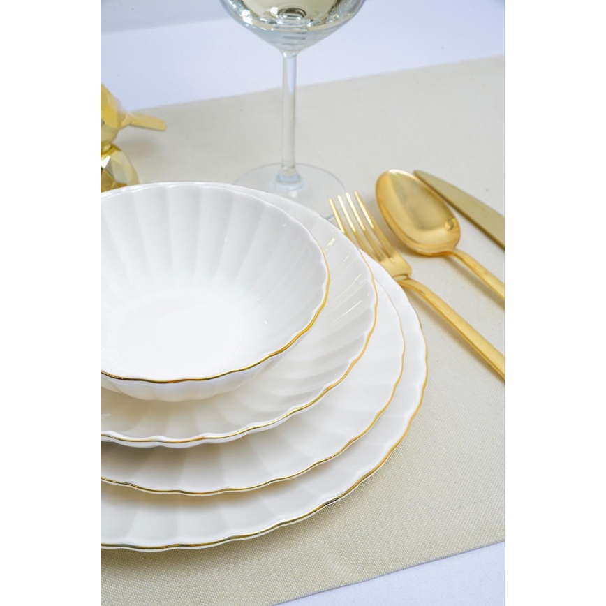 24-delige serviesset, wit/goud, porselein