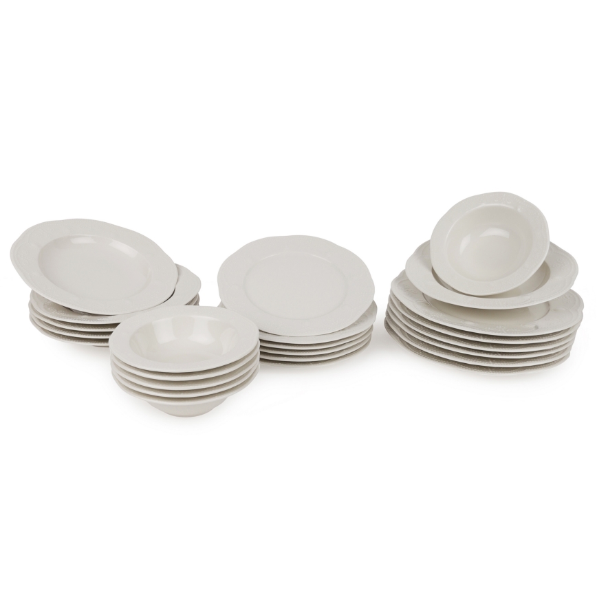 24-delige serviesset, wit porselein