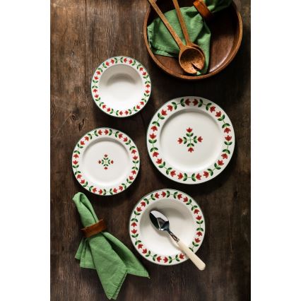 24-delige serviesset, wit/rood/groen, porselein