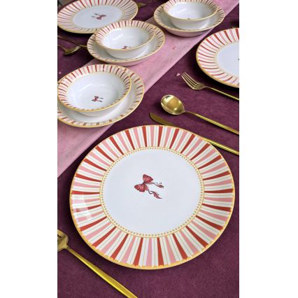 24-delige serviesset, wit/roze/goud, keramiek