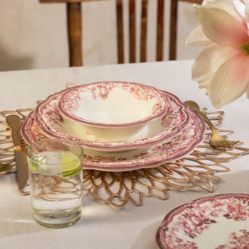 24-delige serviesset, wit/roze, porselein