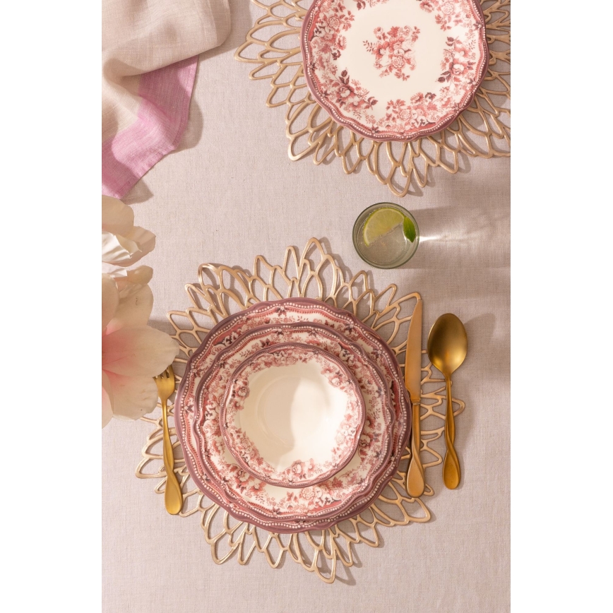 24-delige serviesset, wit/roze, porselein
