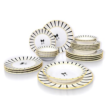 24-delige serviesset, wit/zwart/goud, keramiek