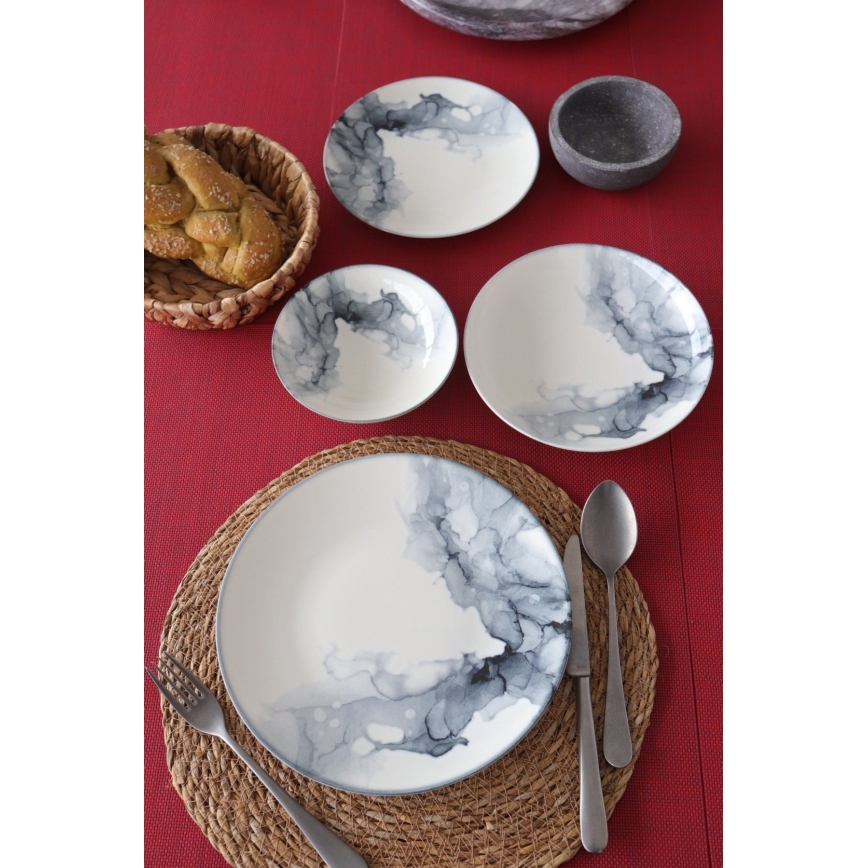 24-delige serviesset wit/zwart/porselein