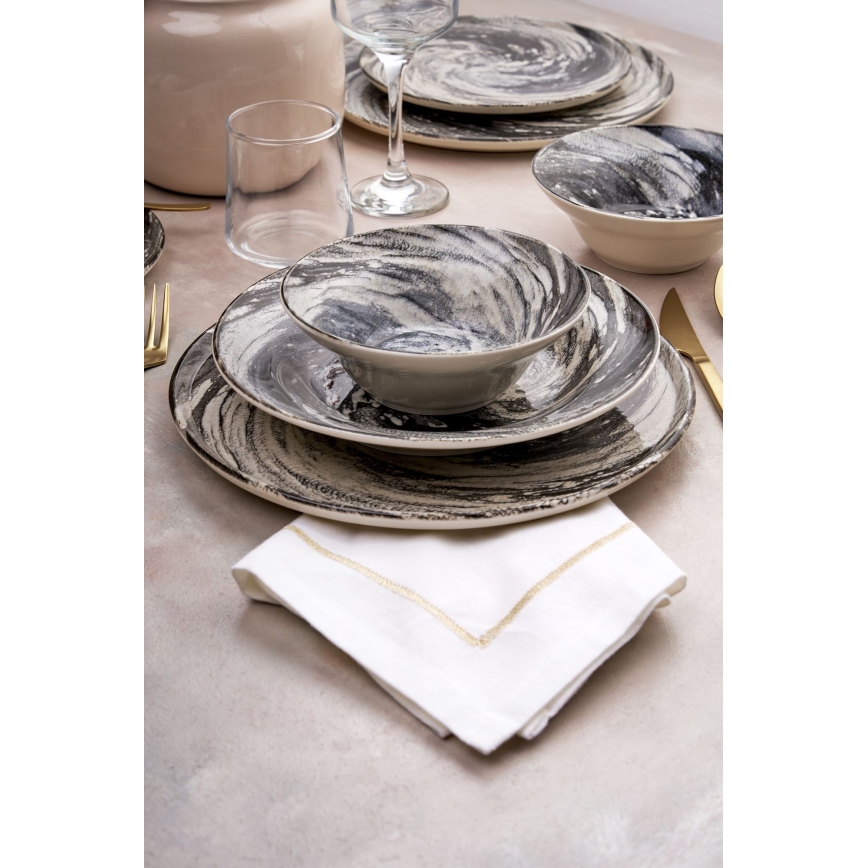 24-delige serviesset zwart/beige/keramiek