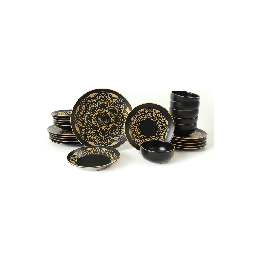 24-delige serviesset, zwart/goud, keramiek