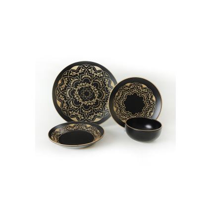 24-delige serviesset, zwart/goud, keramiek