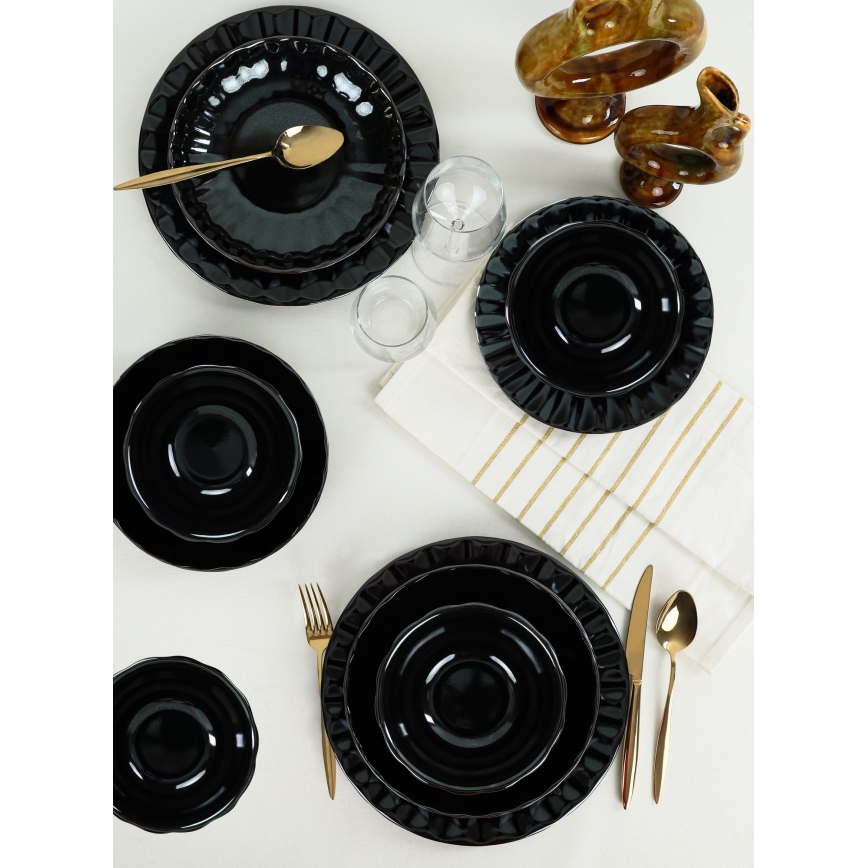 24-delige serviesset, zwart/steengoed