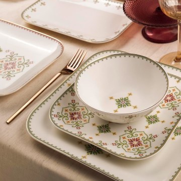 26-delig eetservies, wit/groen, porselein