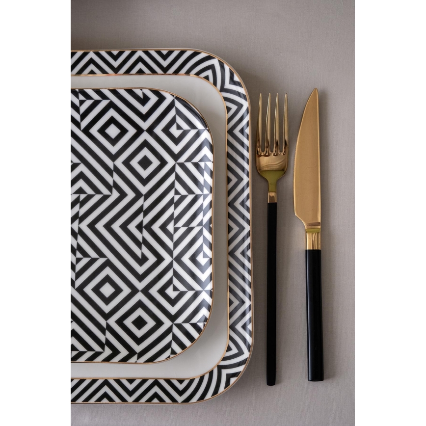 26-delig eetservies, wit/zwart/porselein