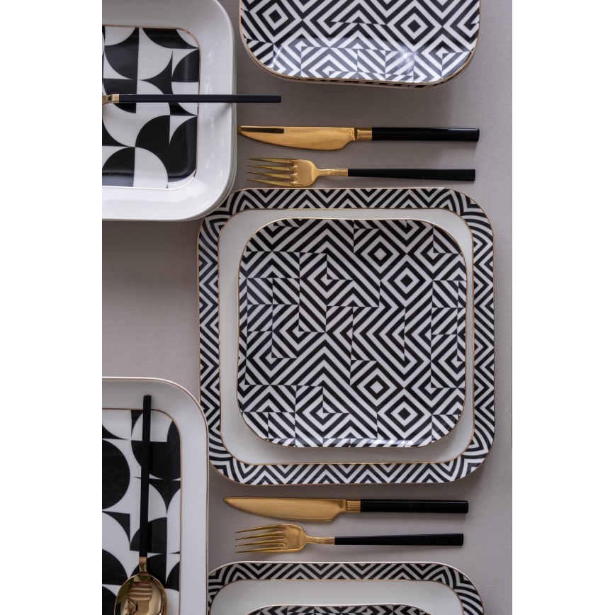 26-delig eetservies, wit/zwart/porselein