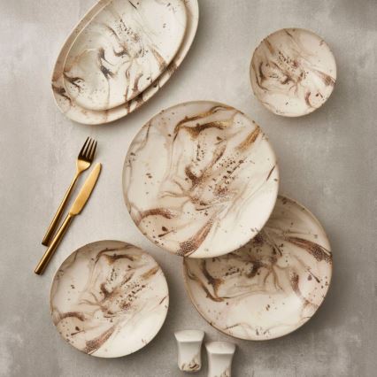 26-delige serviesset, beige/bruin, porselein