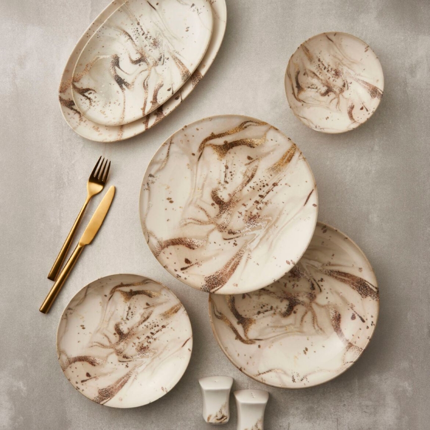 26-delige serviesset, beige/bruin, porselein