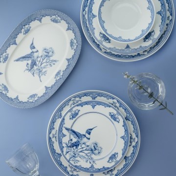 26-delige serviesset, wit/blauw, porselein