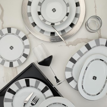 27-delig porseleinen servies, wit/grijs