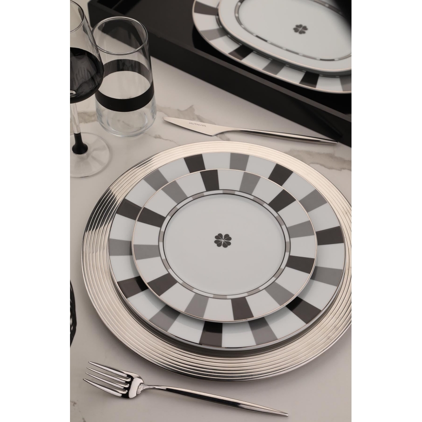 27-delig porseleinen servies, wit/grijs