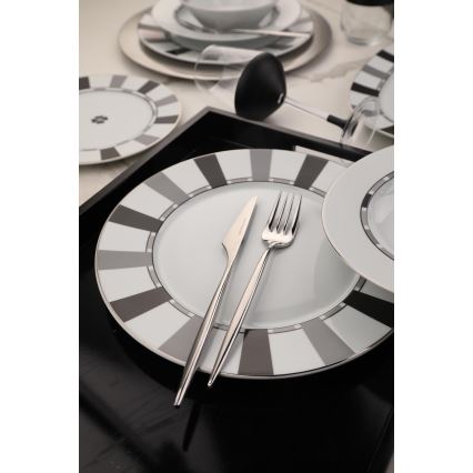 27-delig porseleinen servies, wit/grijs