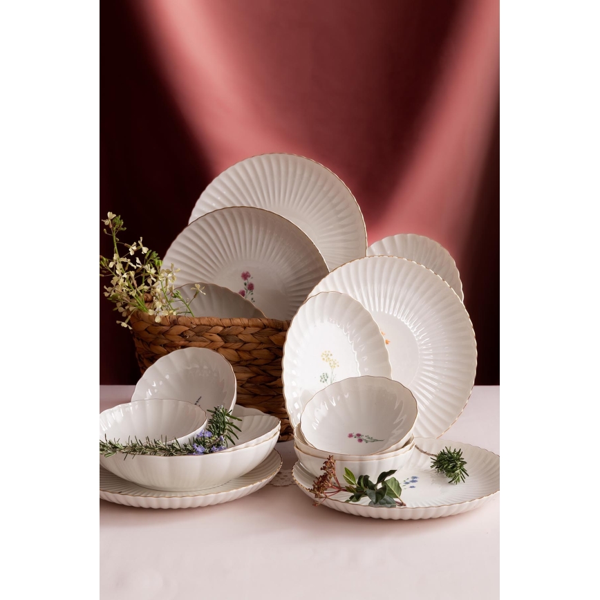 27-delige porseleinen serviesset, wit/goud