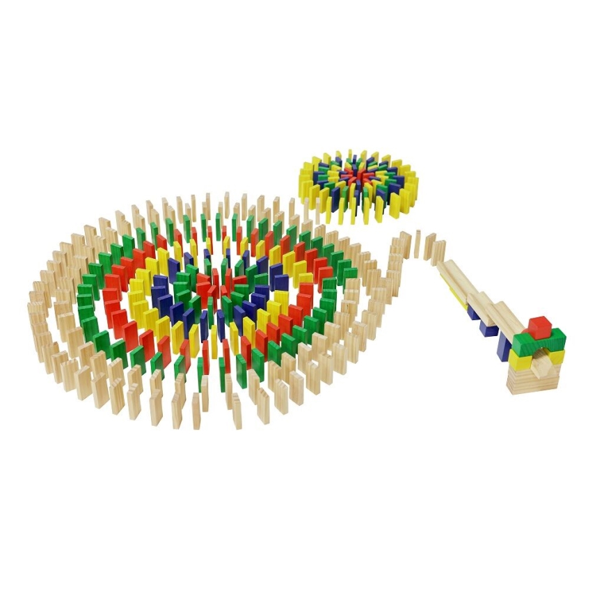 2Kids Toys - Gekleurde houten dominostenen, set van 400 stuks