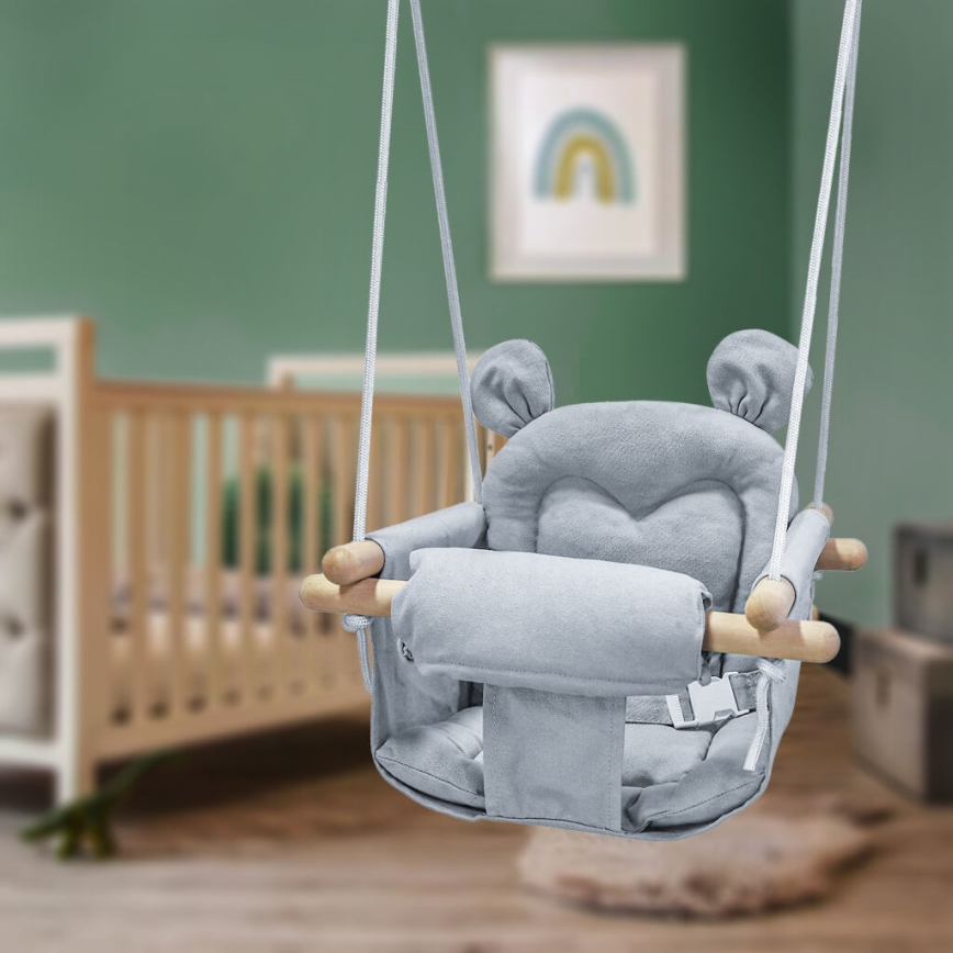 2Kids Toys - Kinderschommel van textiel grijs/beuken