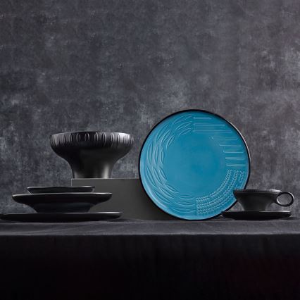 3-delige serviesset, blauw/porselein