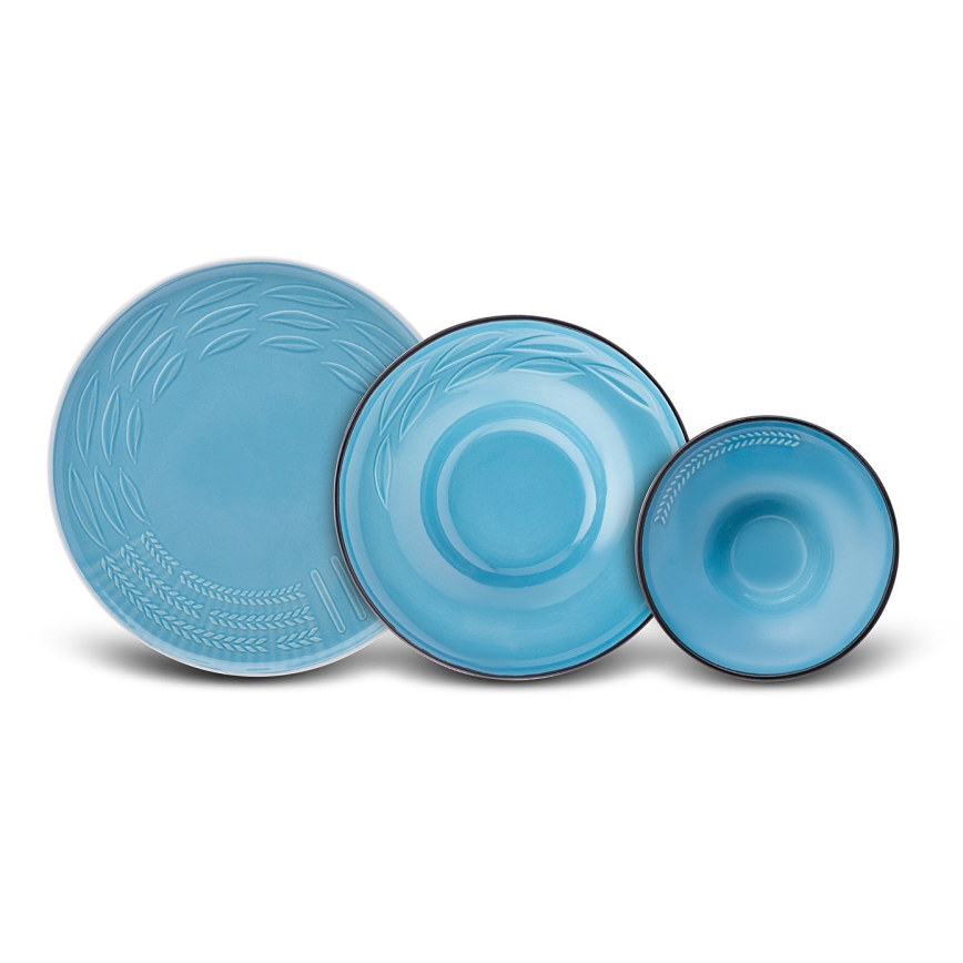 3-delige serviesset, blauw/porselein
