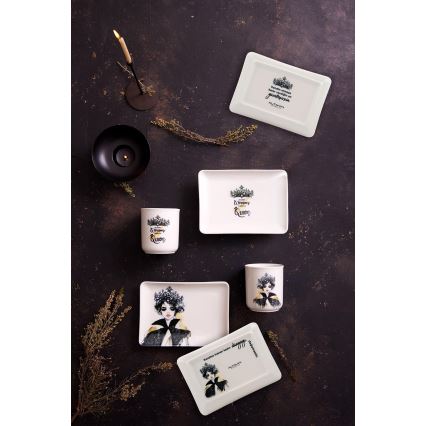 4-delige serviesset, zwart/wit, porselein