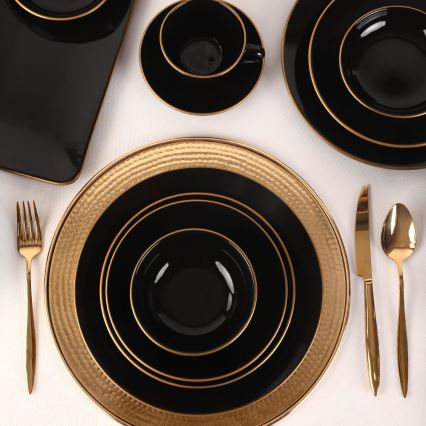 44-delige eettafelset, zwart/goud, steengoed
