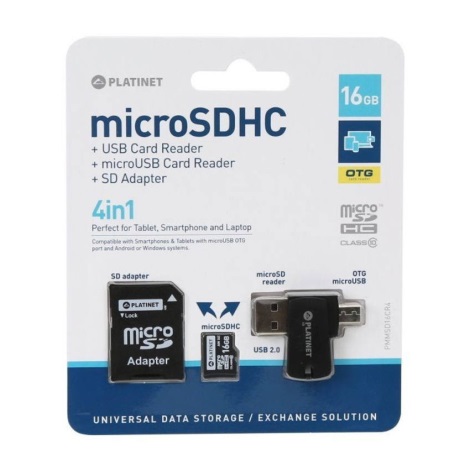 4in1 MicroSDHC 16GB + SD adapter + MicroSD lezer + OTG adapter