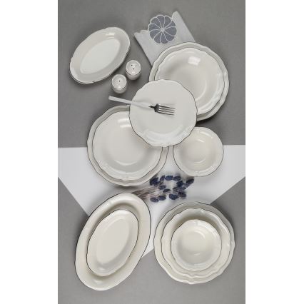 53-delige serviesset, wit/zilver/porselein