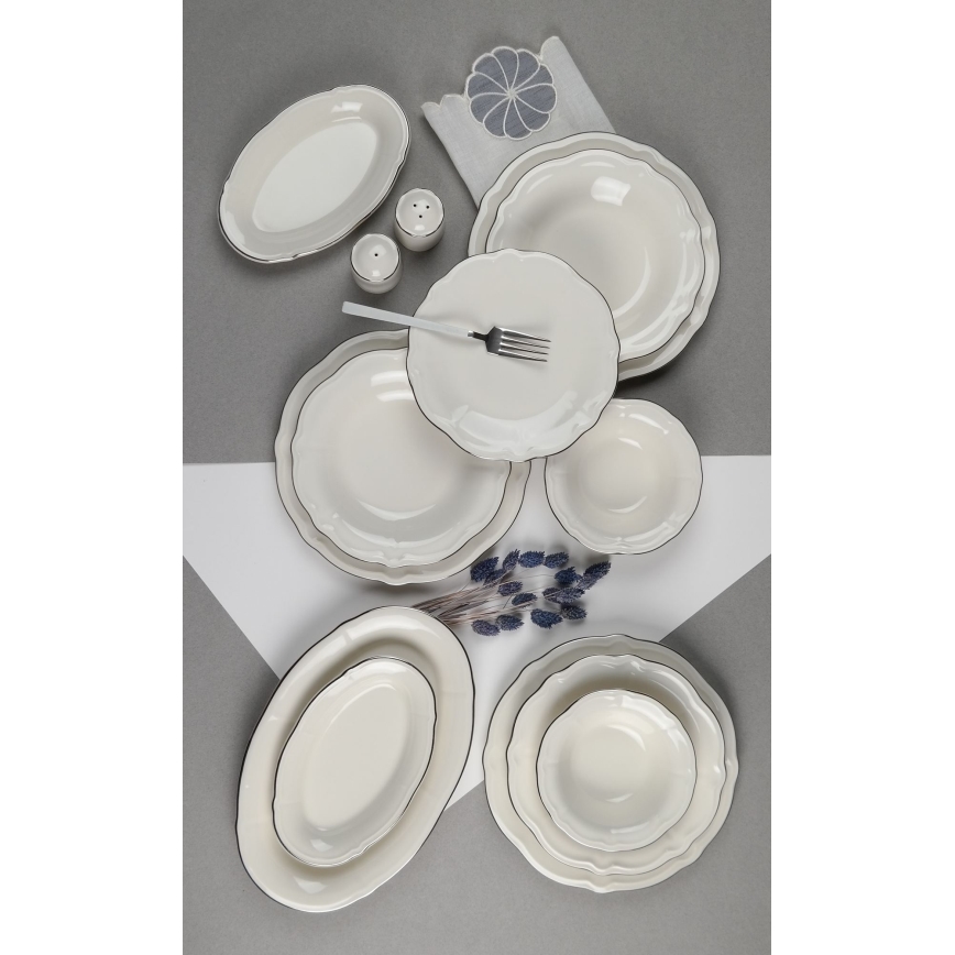 53-delige serviesset, wit/zilver/porselein