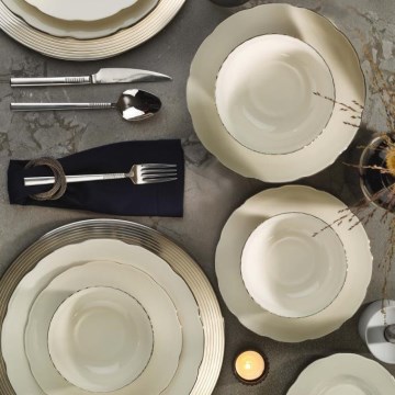 54-delige serviesset – wit/zilver/ivoor, van bone china