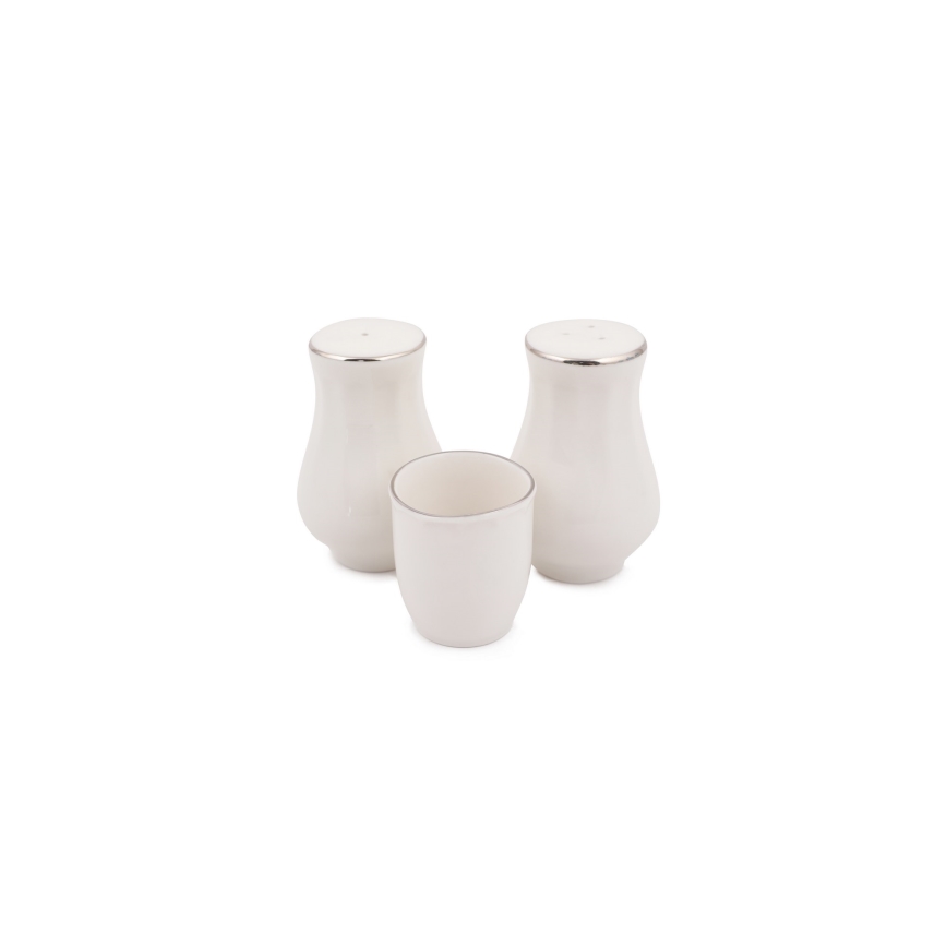 54-delige serviesset – wit/zilver/ivoor, van bone china