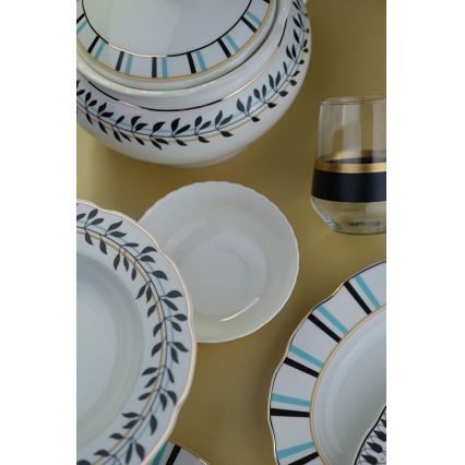 62-delige porseleinen serviesset, wit/blauw/zwart
