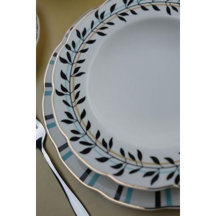 62-delige porseleinen serviesset, wit/blauw/zwart