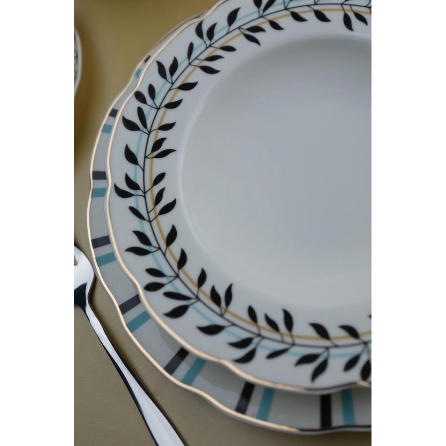62-delige porseleinen serviesset, wit/blauw/zwart