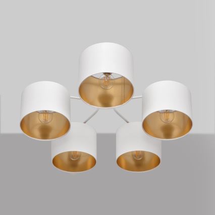 Aan plafond gevestigde hanglamp ALBA 5xE27/15W/230V wit/gouden