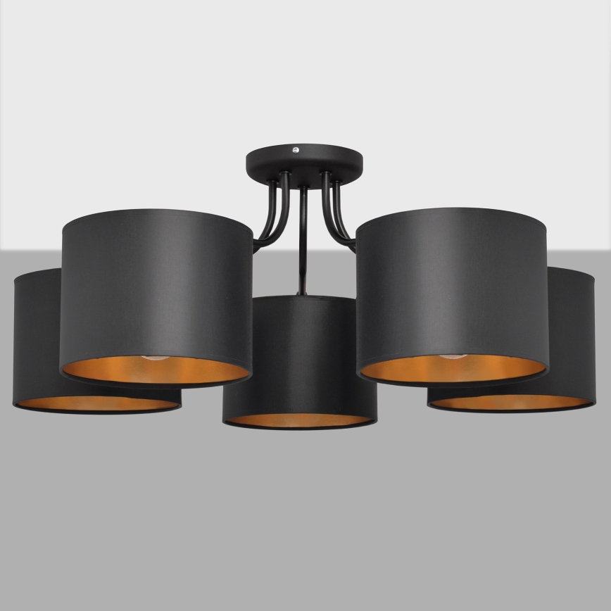 Aan plafond gevestigde hanglamp ALBA 5xE27/15W/230V zwart/gouden