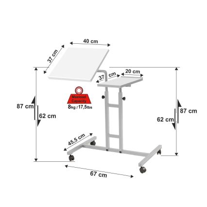 Aanpasbare Tafel GLEN 87x67 cm wit